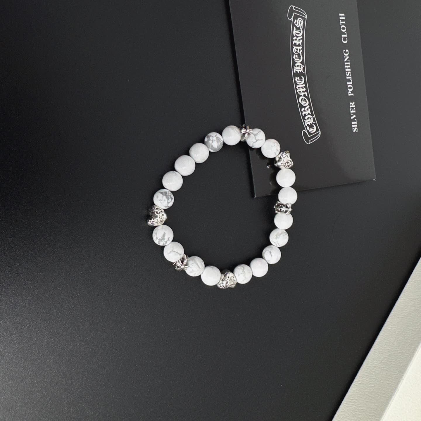 Chrome Hearts White Marble Bead Bracelet with Silver Accents
